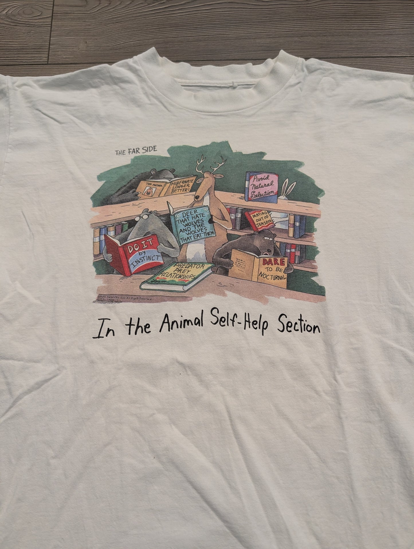 1988 The Far Side In the Animal Self-Help Section T shirt