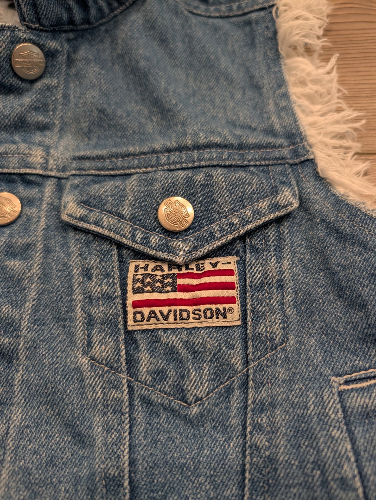 Y2K Youth Harley Davidson Patriotic Cut-Off Denim Vest