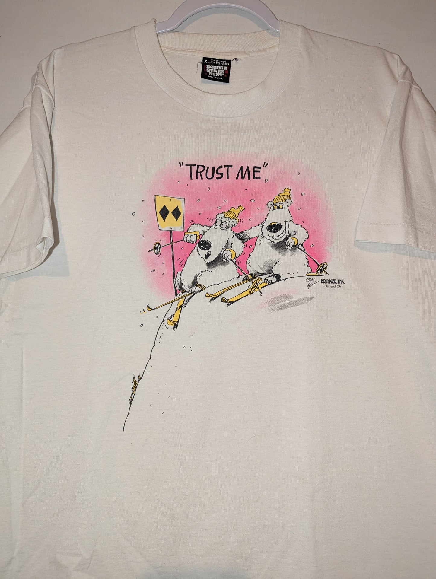 Vintage 90s Trust Me Skiing cartoon comedy t shirt