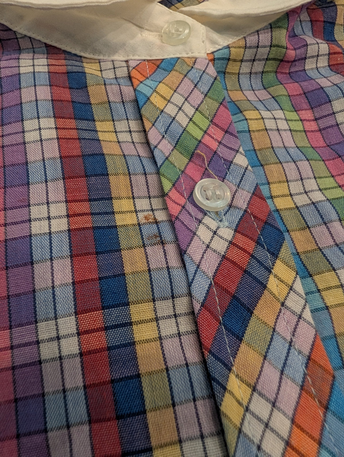 80s Youth Multi Colored Rainbow Plaid Pattern Blouse