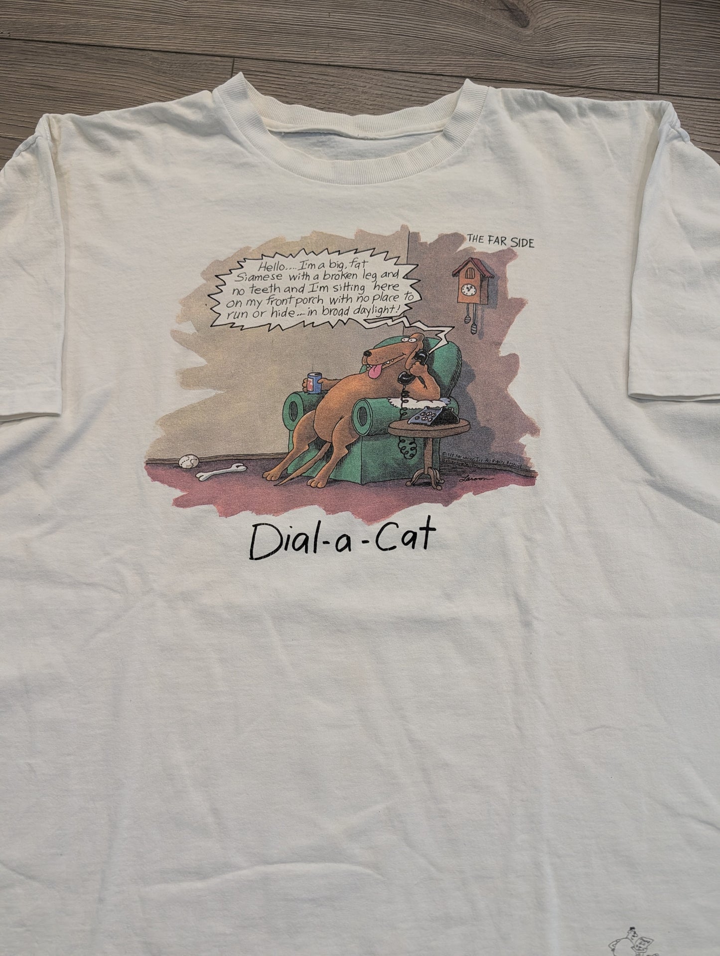 1988 The Farside Dial-a-Cat comic T shirt