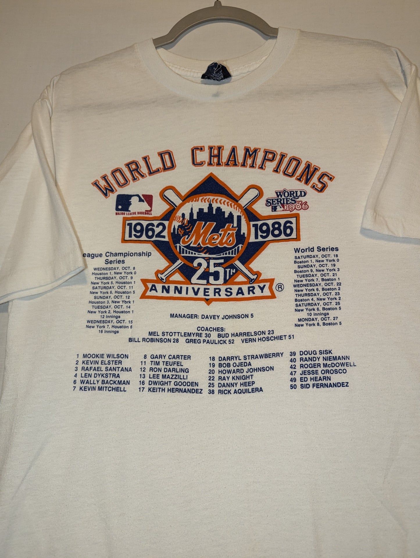 1986 NY Mets World Champions schedule t shirt