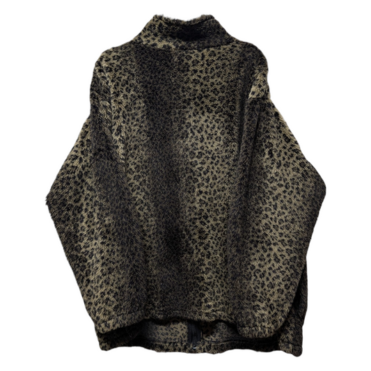 90s Adrian Jordan Leopard Print Fleece Zip Up Jacket