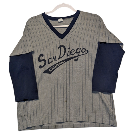 80s San Diego California V Neck 3/4 sleeve t shirt