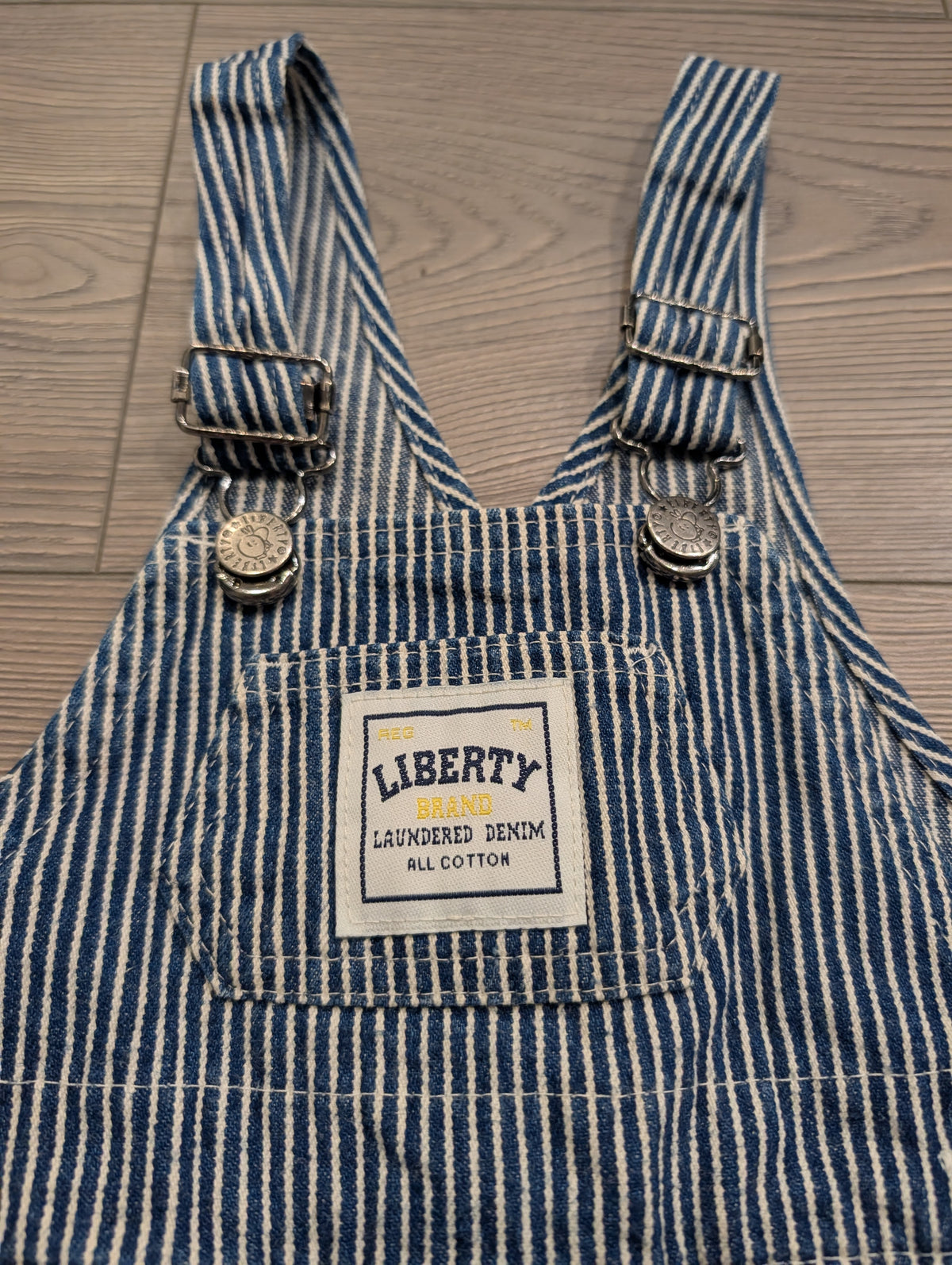 80s/90s Kid’s Liberty Denim Blue And White Striped Bib Overall Shorts