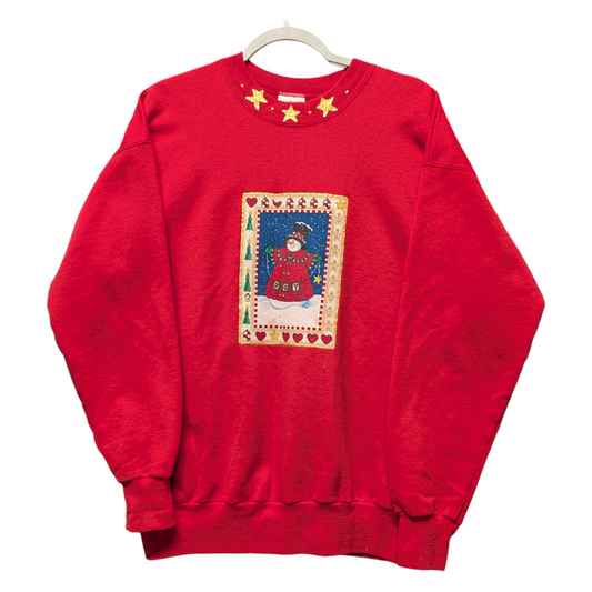 90s Christmas Snowman patch crewneck sweatshirt