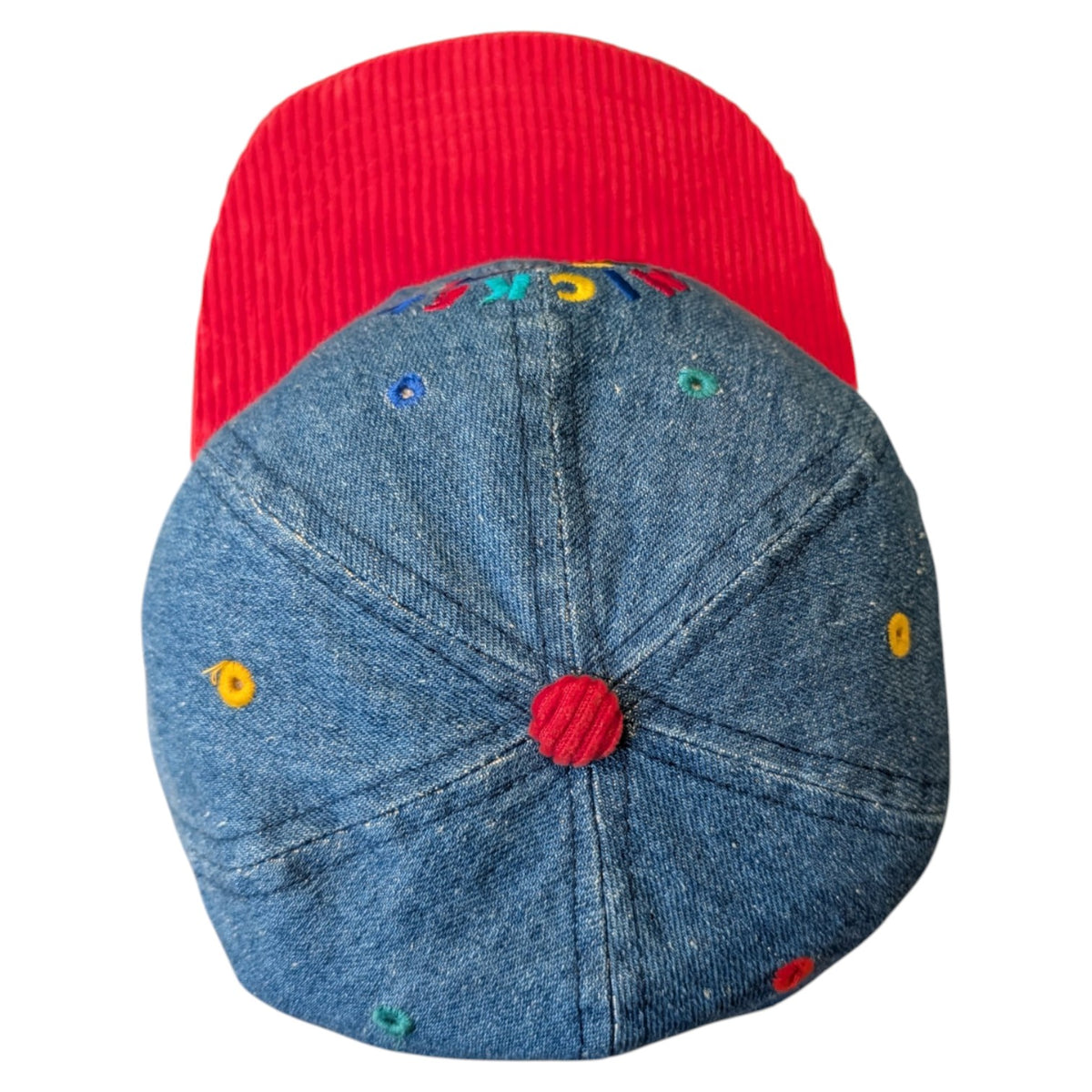 90s Youth Mickey Mouse Denim and Corduroy Snapback Baseball Cap
