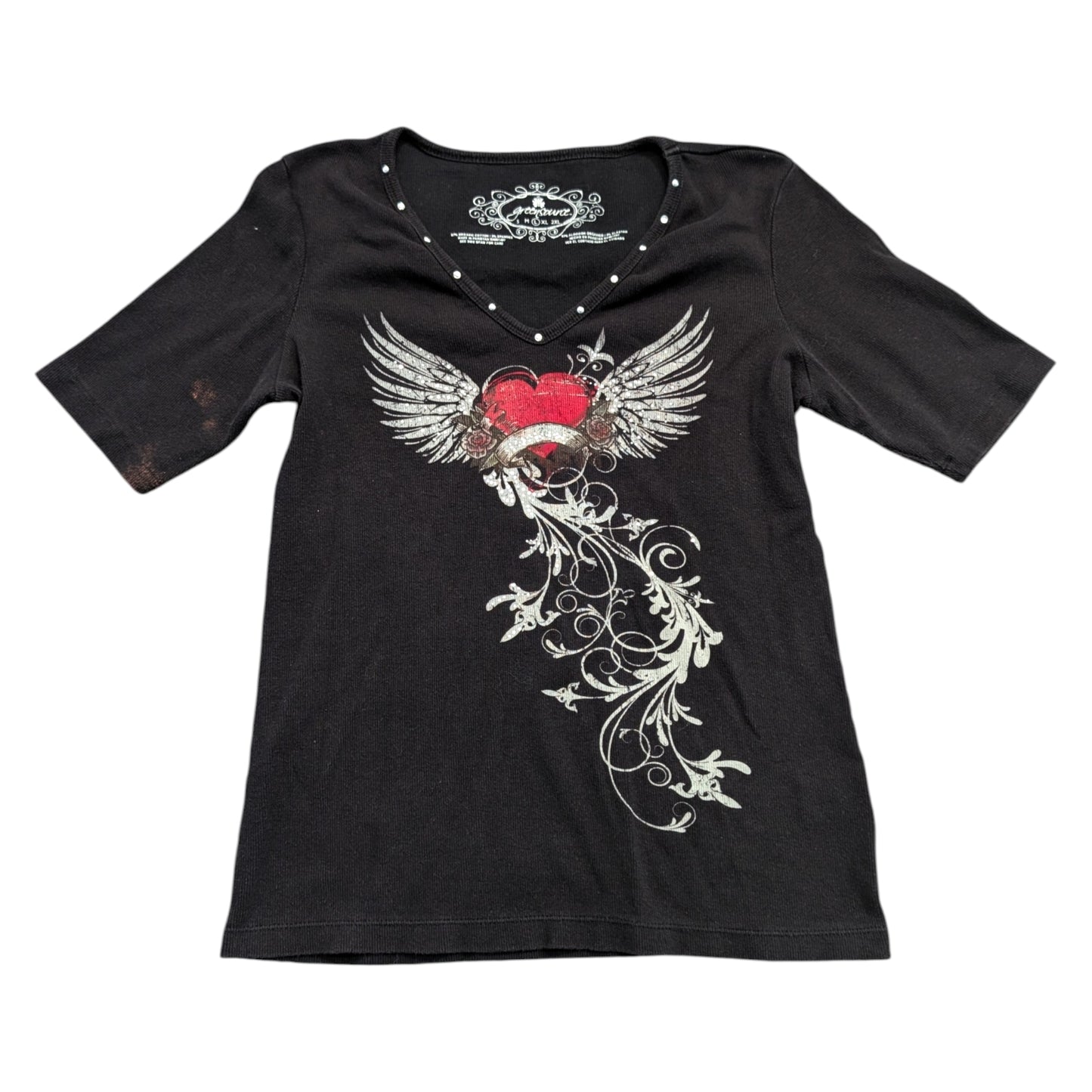 Y2K Women's Rhinestone V Neck Short Sleeve Shirt