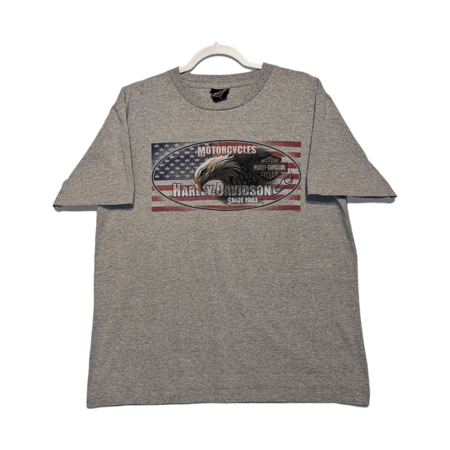 2005 Harley Davidson Eagle and American flag grey t shirt