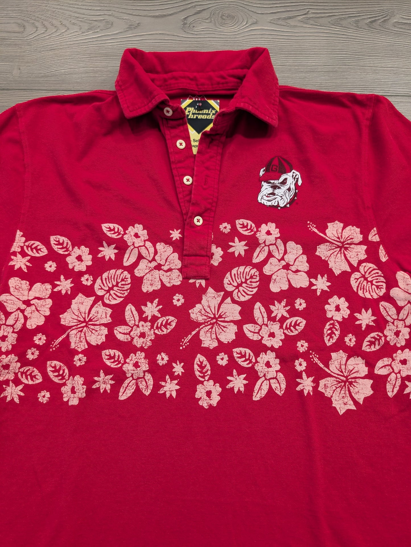 Mid 2000s Georgia Bulldogs Hawaiian Print Wrap Around Short-Sleeve Polo Shirt