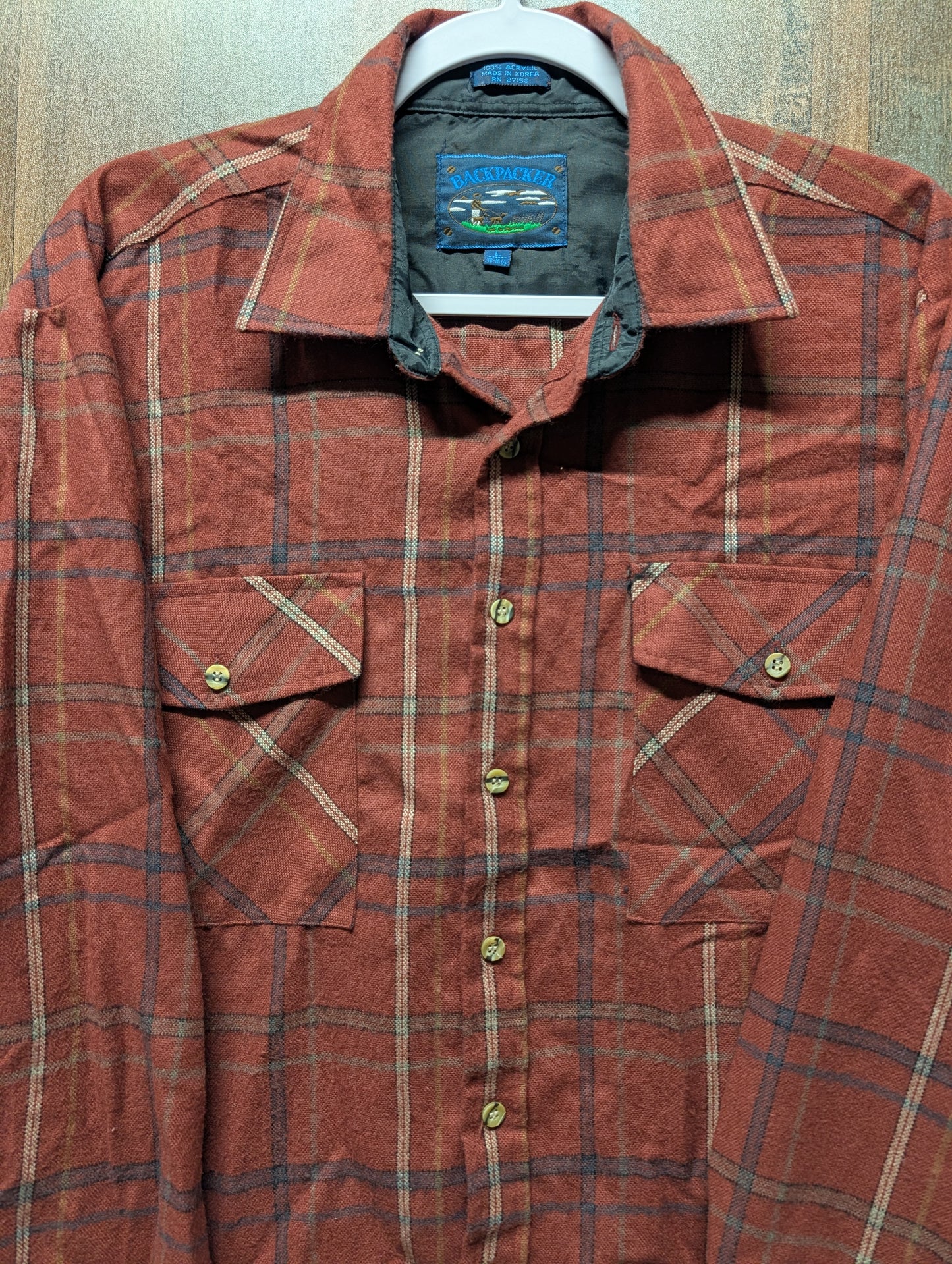 Mid 2000s Maroon Backpacker Plaid Button Up Flannel Shirt