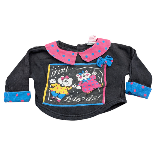 80's/90's Pink Polka Dot Denim Collared Girl Friends Sweatshirt