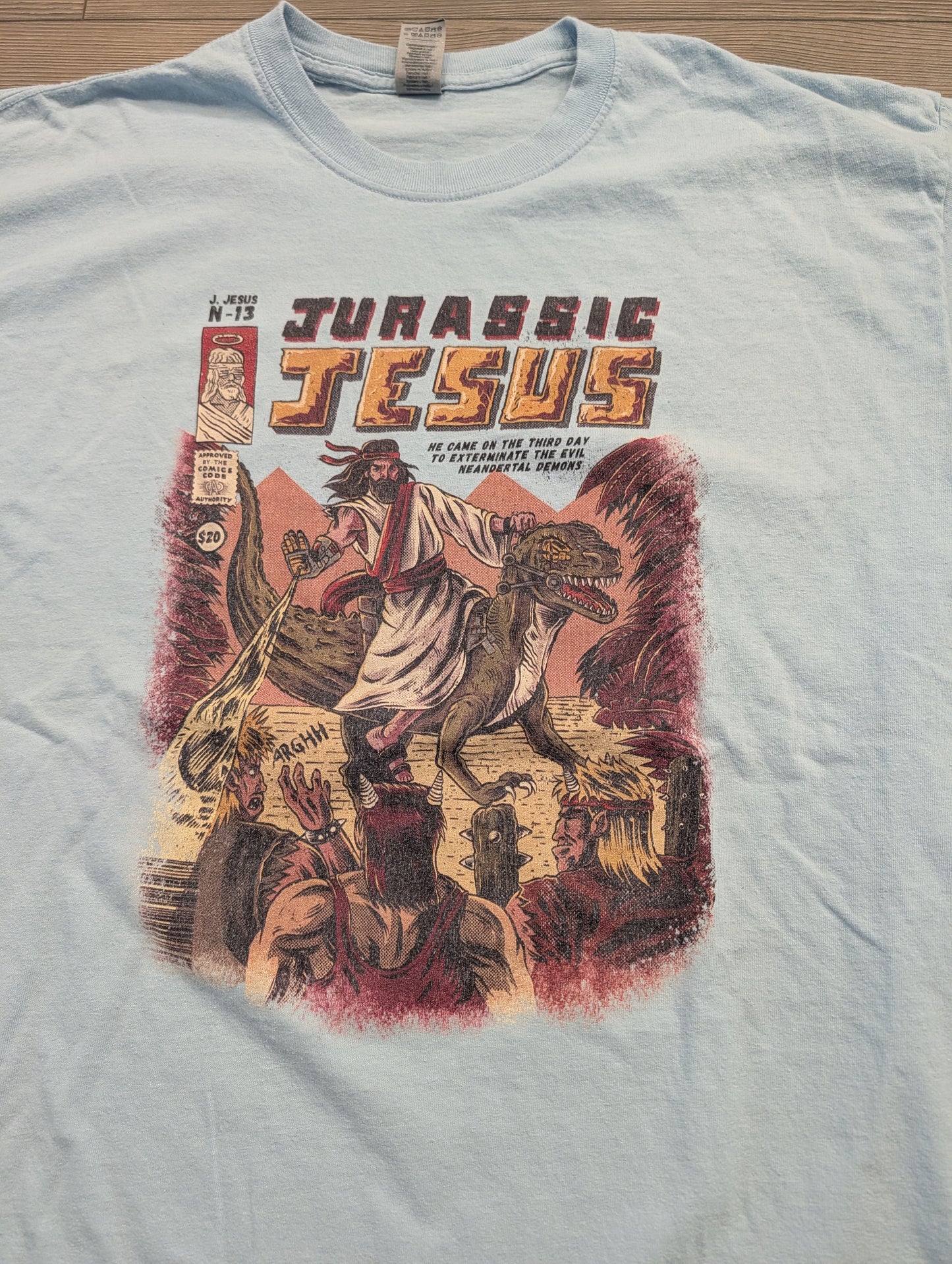 Y2K Jurassic Jesus Comic Book Short Sleeve T-shirt
