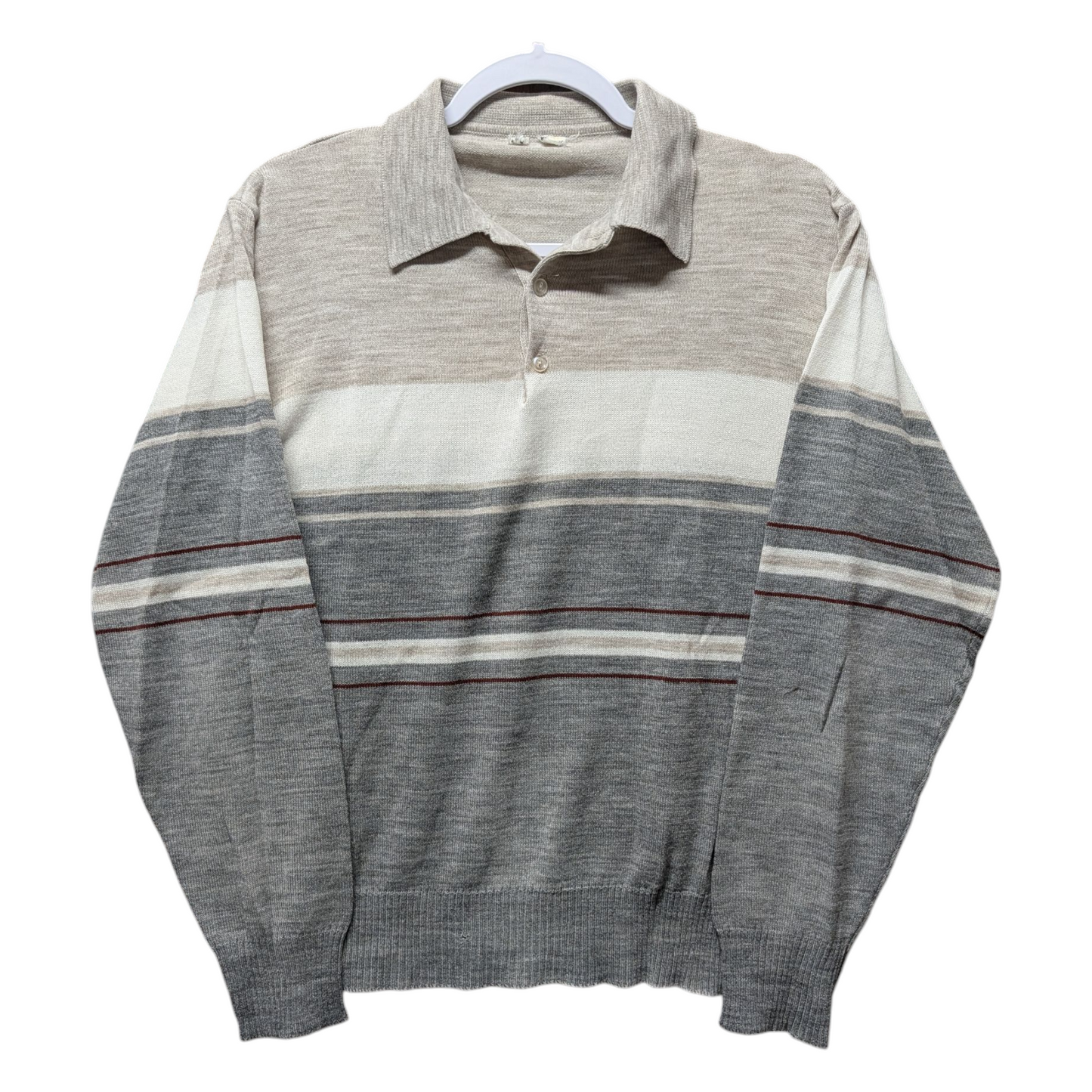 70s / 80s Striped Collared Long Sleeve Polo Shirt