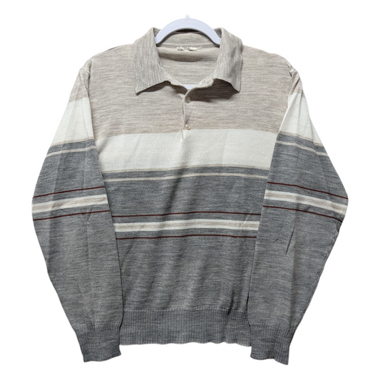 70s / 80s Striped Collared Long Sleeve Polo Shirt