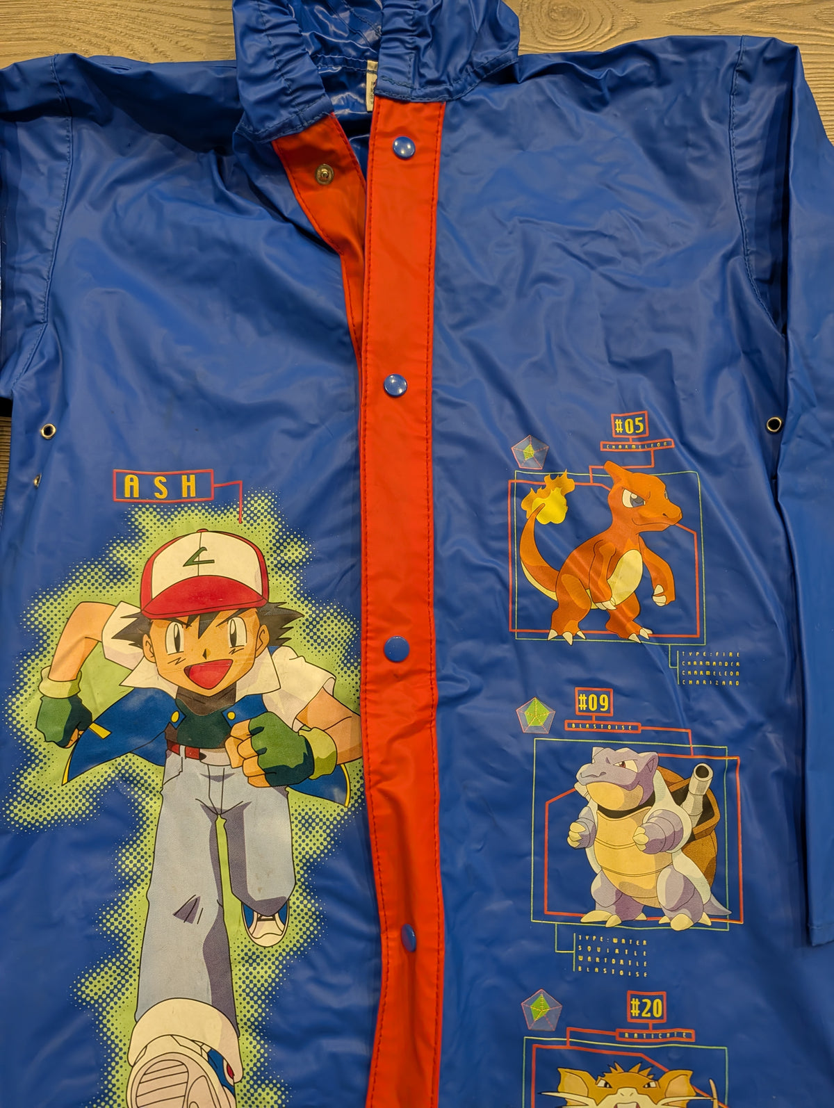 1999 Youth Pokémon Graphic of Ash, Charmeleon, Blastoise and Raticate Raincoat