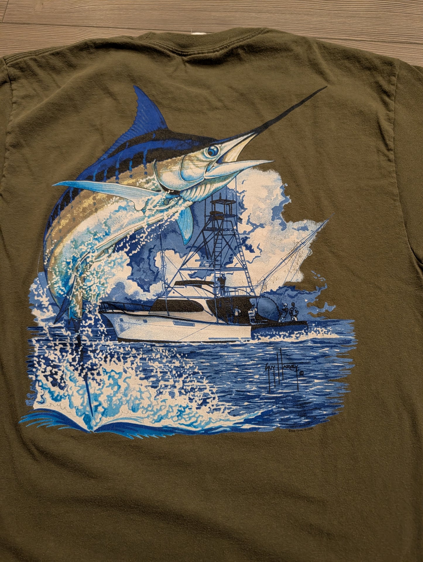 Y2K Guy Harvey Original Large Marlin Boat Graphic T shirt