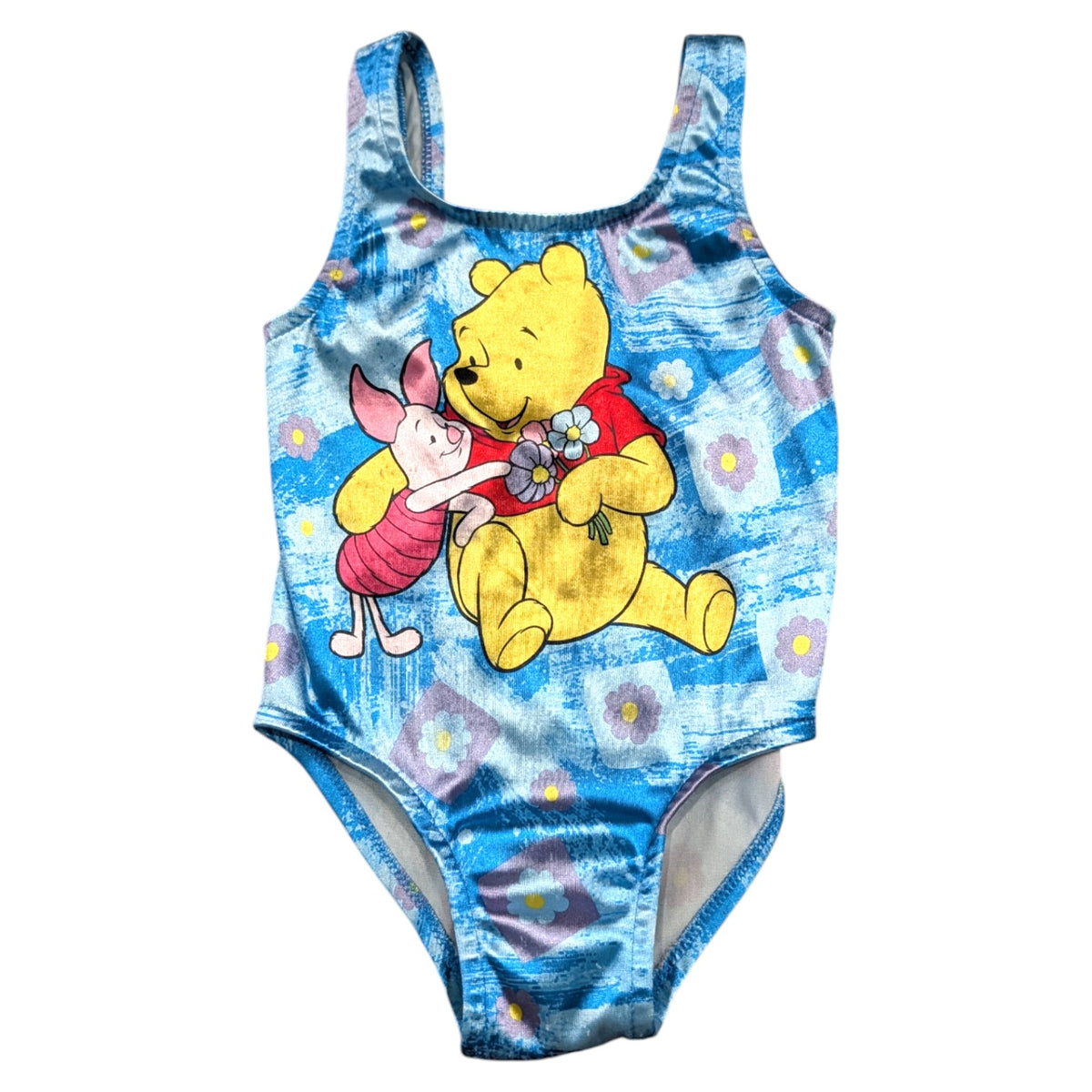 90s Youth Silky Winnie the Pooh and Piglet with AOP Flowers Bathing Suit