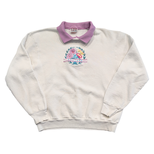 80s Women's Cottage Core Solvang Embroidered Flowers Sweatshirt