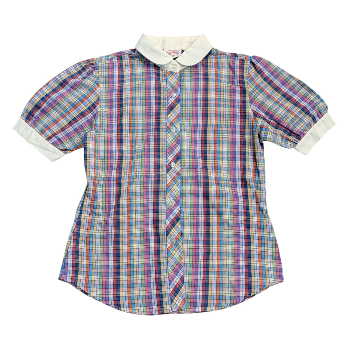 80s Youth Multi Colored Rainbow Plaid Pattern Blouse