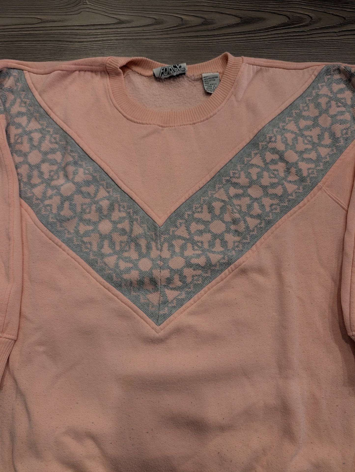 80's Pink V Shaped Knit Inlay Crewneck sweatshirt