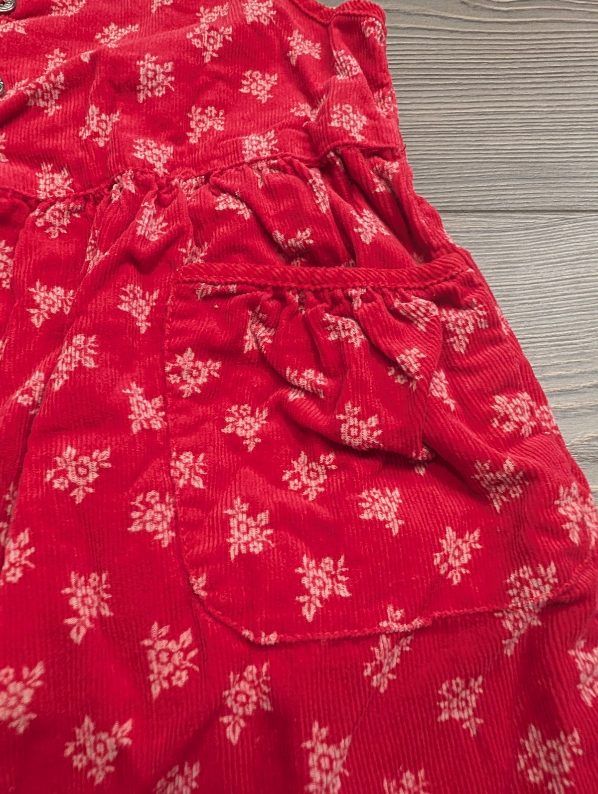 90s Youth Baby Gap Red with AOP White Flowered Corduroy Jumper