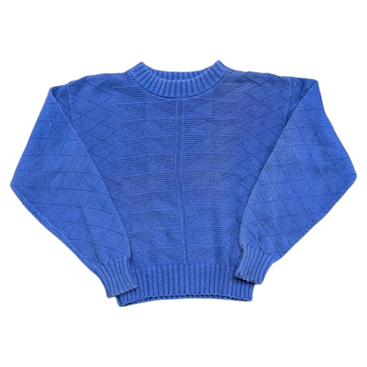 80s/90s Youth Royal Blue AOP Diamond Patterned Knit Sweater