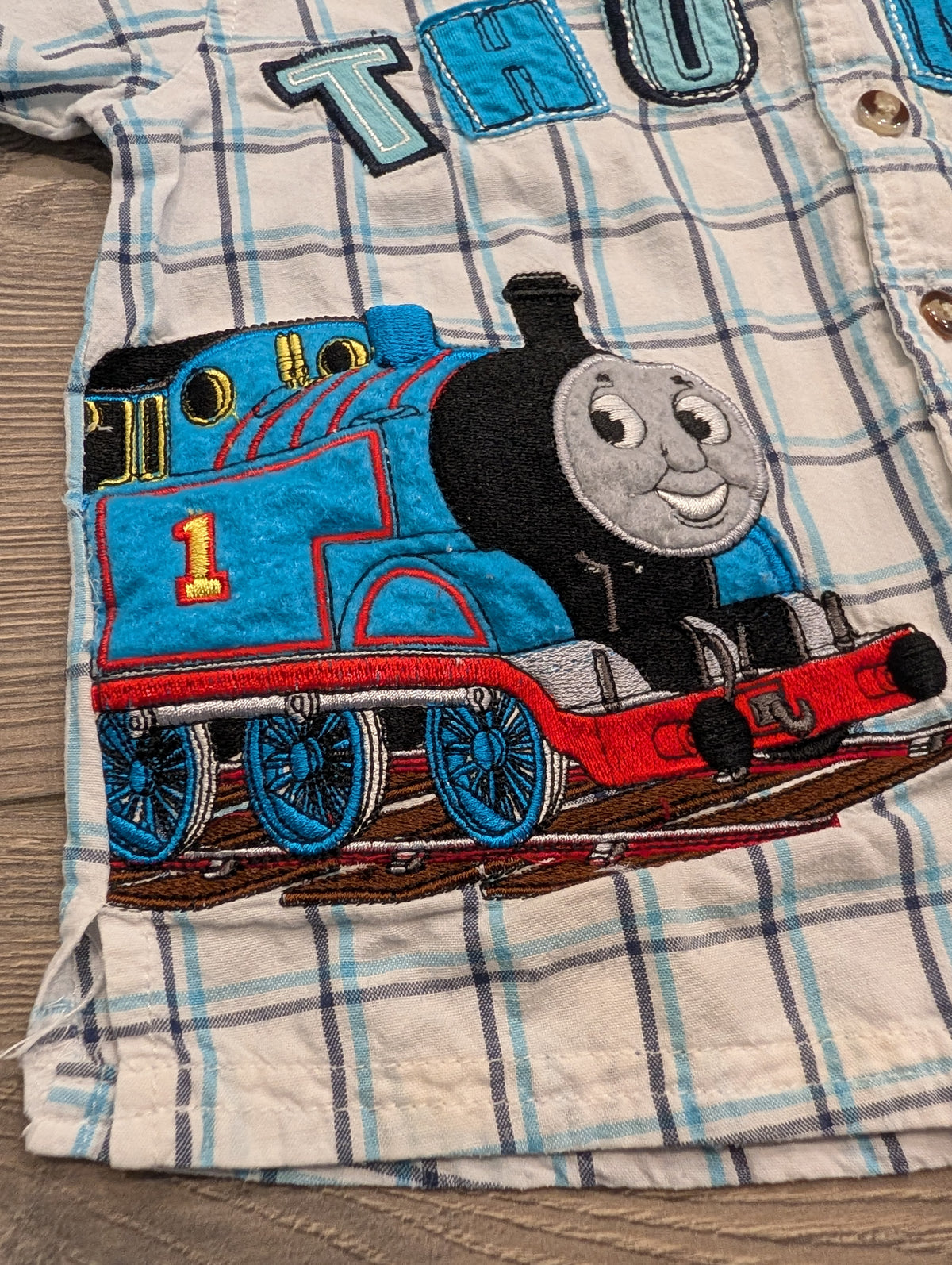 2007 Youth Thomas the Train Plaid Short Sleeve Button up Shirt