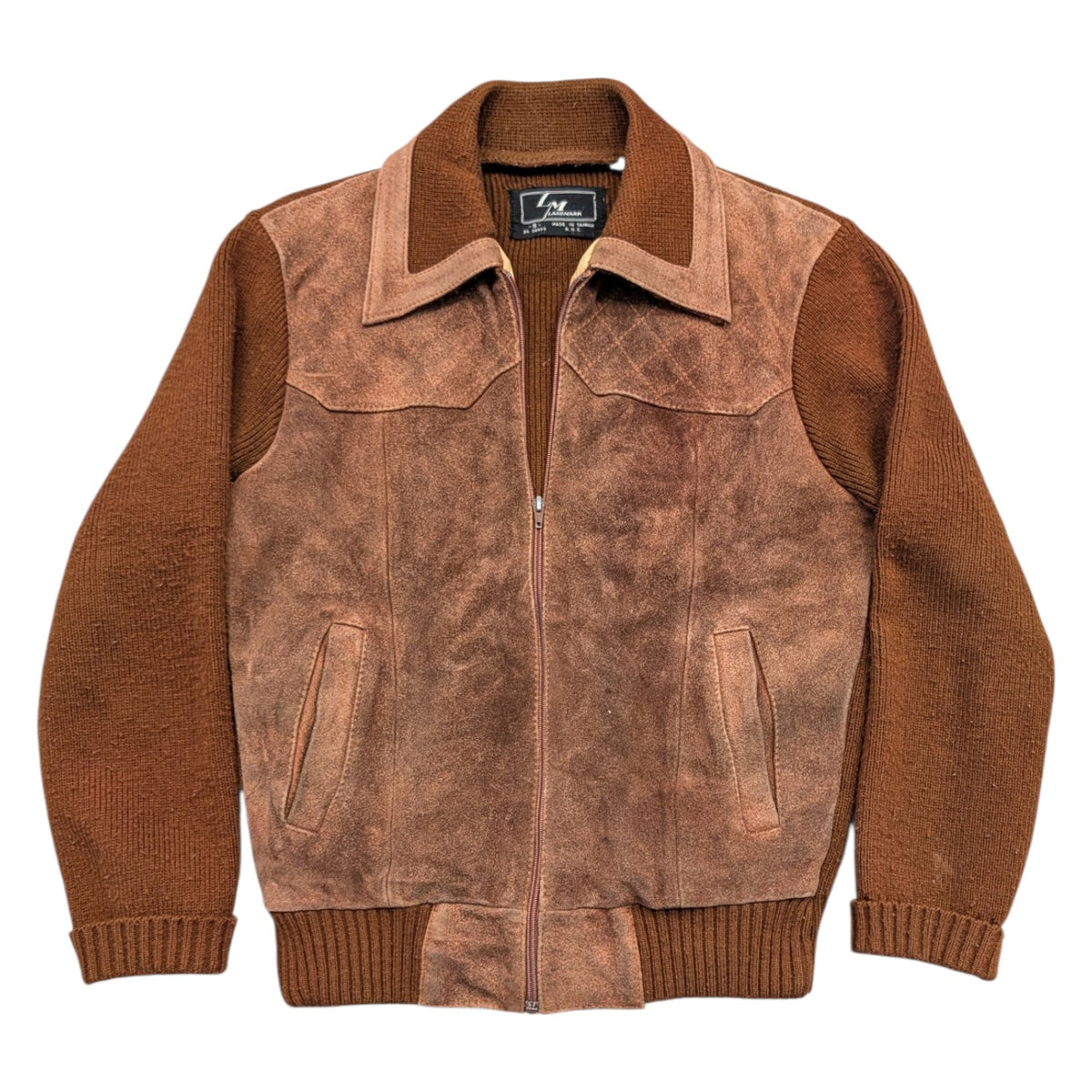 70s Leather Knit Sweater Jacket