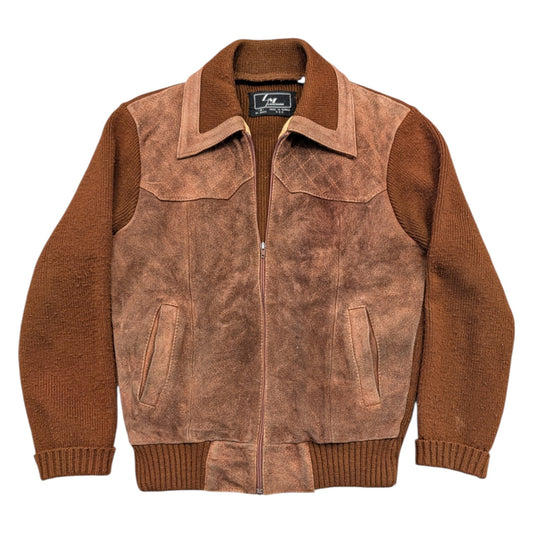 70s Leather Knit Sweater Jacket