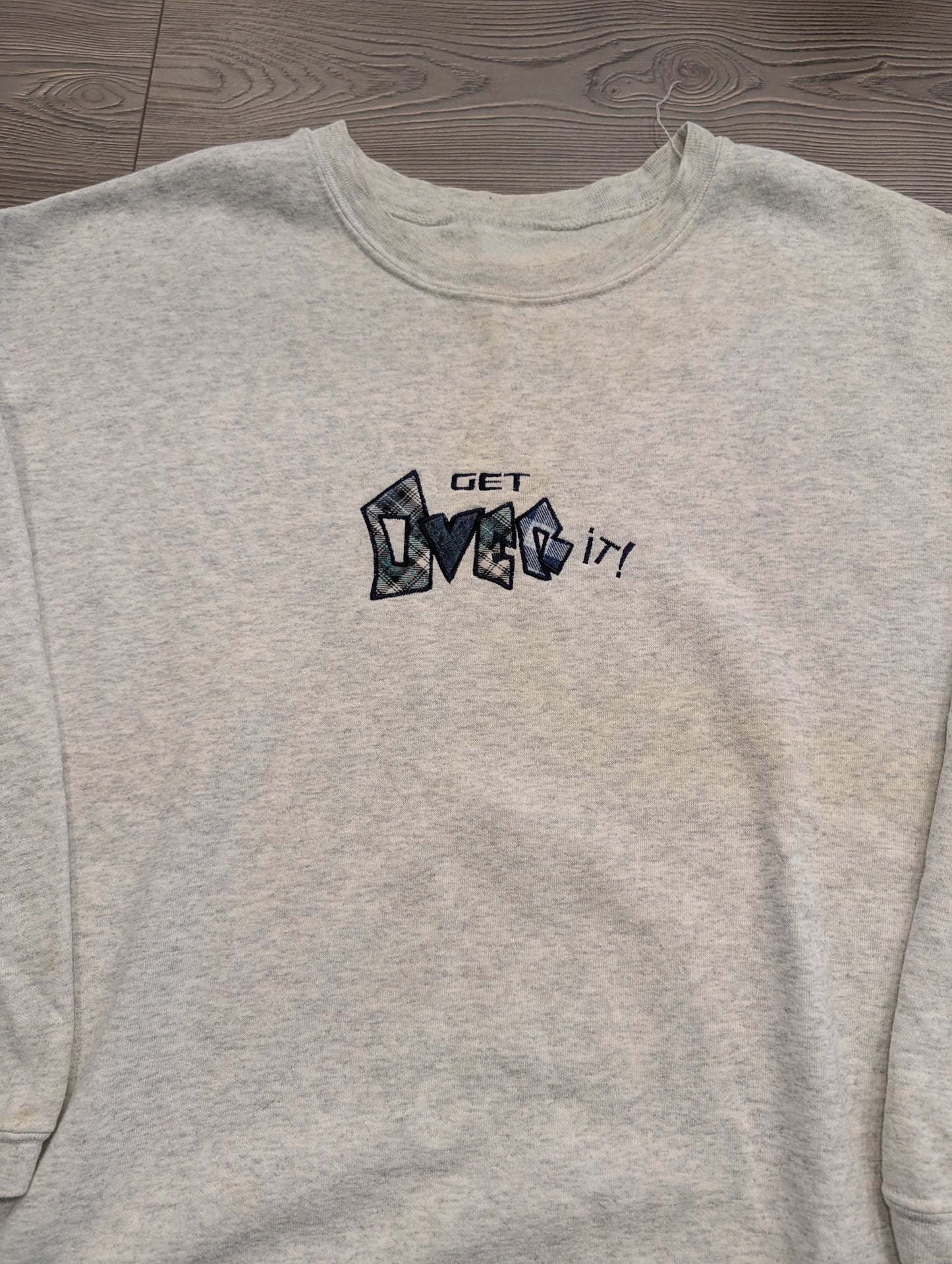 90s Get Over It Plaid Embroidered Crewneck Sweatshirt