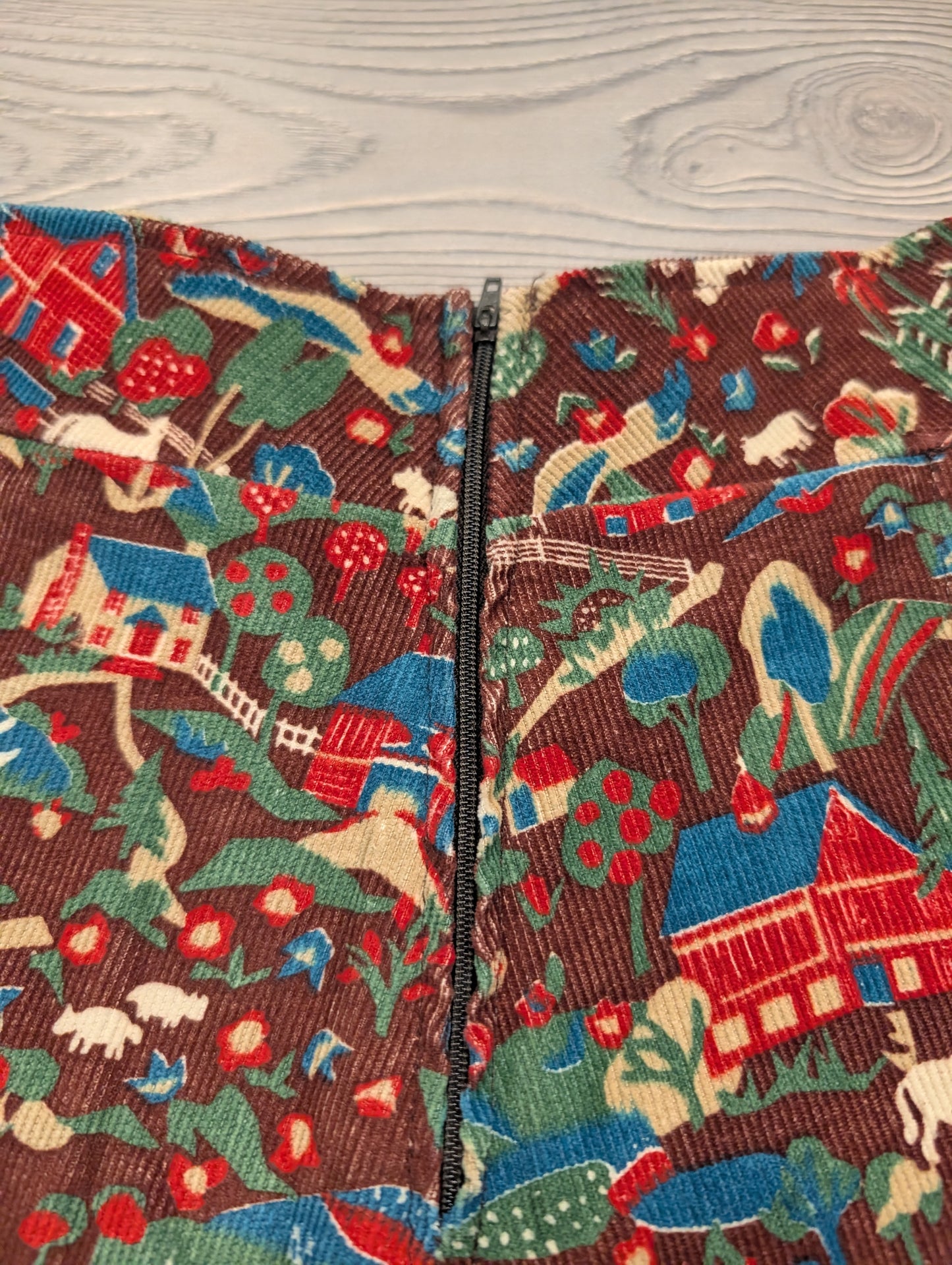 60s/70's Multi Color Farm Themed Courdoroy Mini Skirt