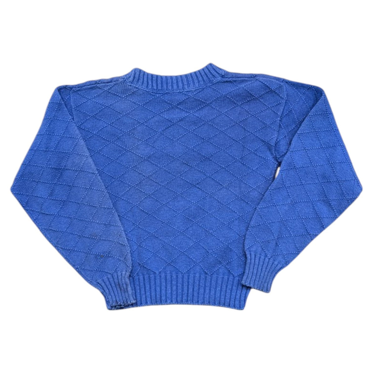 80s/90s Youth Royal Blue AOP Diamond Patterned Knit Sweater